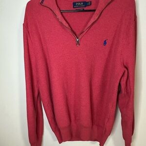 Polo Ralph Lauren Pullover Sweater Mens L Red Quarter Zip Mock Neck Pima Cotton